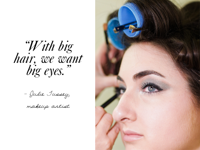 Makeup artist Julie Tussey applies eye liner